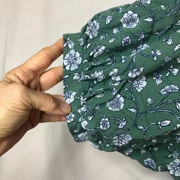 Charming Green Floral Puff Sleeve Dress by Angels Forever Young Tie at Neck - Picture 4 of 7